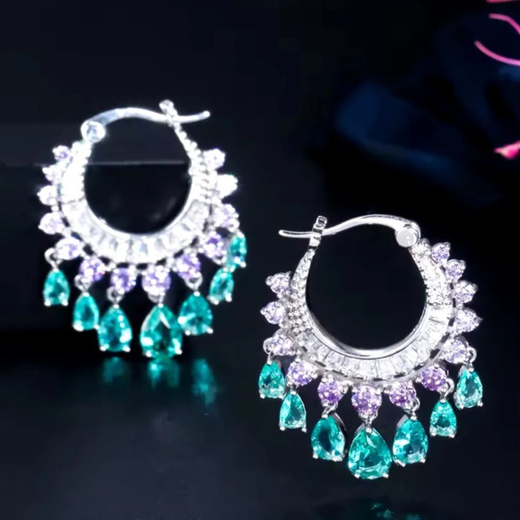 Soleil Night Diamond Zirconia Stainless Steel Waterproof Earrings - Picture 1 of 6